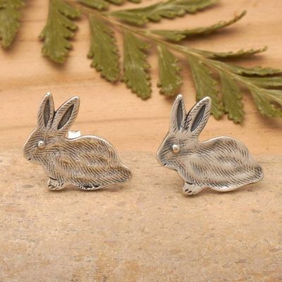 Alternate image for Sterling Silver Whimsical Bunny Button Earrings from Bali Bitty Bunny