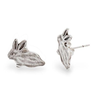 Alternate image for Sterling Silver Whimsical Bunny Button Earrings from Bali Bitty Bunny