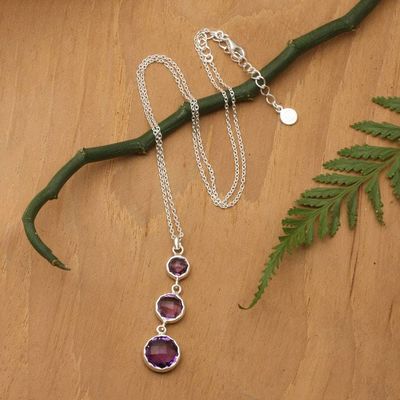 Alternate image for Birthstone 11-Carat Faceted Round Amethyst Pendant Necklace Triad of Wisdom
