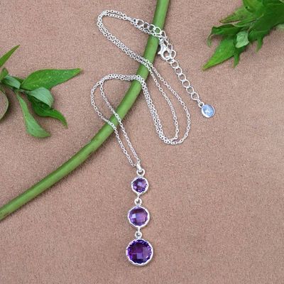 Alternate image for Birthstone 11-Carat Faceted Round Amethyst Pendant Necklace Triad of Wisdom