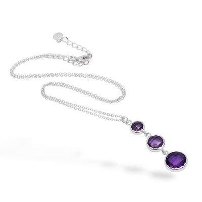 Alternate image for Birthstone 11-Carat Faceted Round Amethyst Pendant Necklace Triad of Wisdom