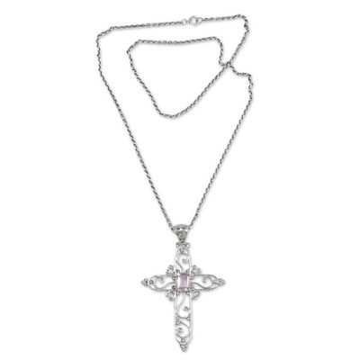 Alternate image for Sterling Silver and Amethyst Christian Cross Necklace Cross in Bloom