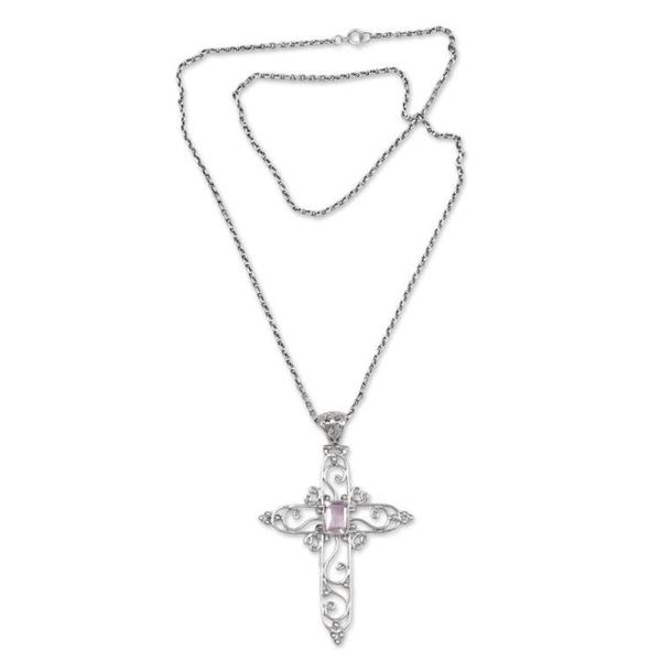 Alternate image for Sterling Silver and Amethyst Christian Cross Necklace Cross in Bloom