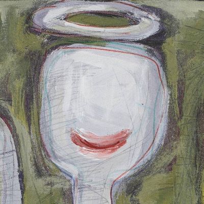 Alternate image for Abstract Naif Acrylic Ink Pencil Painting of a Smiling Angel An Angel Smile