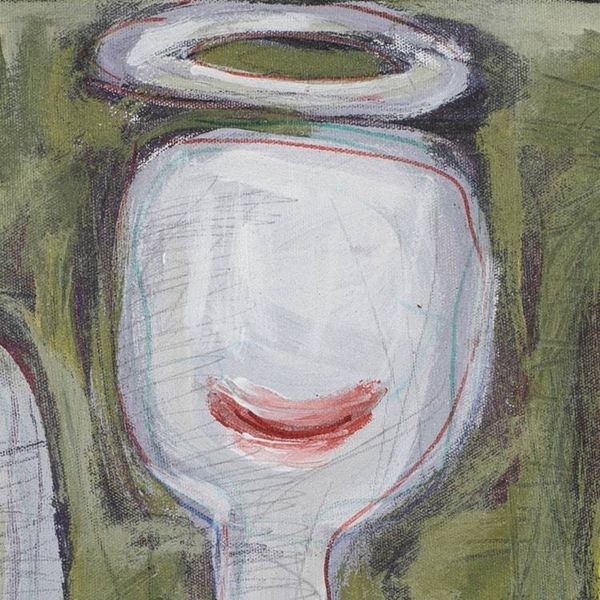 Alternate image for Abstract Naif Acrylic Ink Pencil Painting of a Smiling Angel An Angel Smile