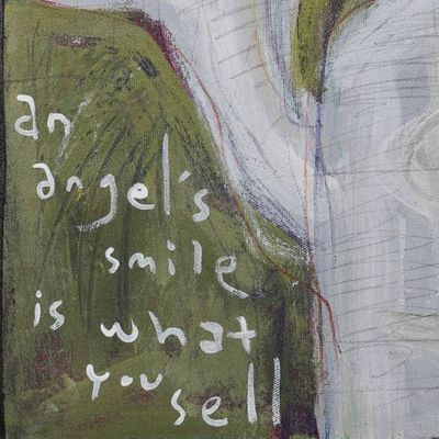 Alternate image for Abstract Naif Acrylic Ink Pencil Painting of a Smiling Angel An Angel Smile