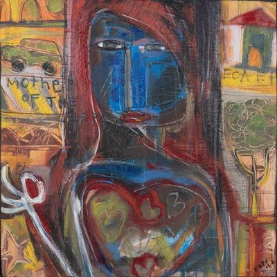 Primary image for Modern Acrylic Ink Pencil Painting of Woman as Mother Earth Mother of the Earth