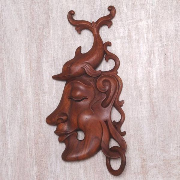 Alternate image for Woman and Dolphin Hand Carved Wood Wall Accent Mermaid Wonder