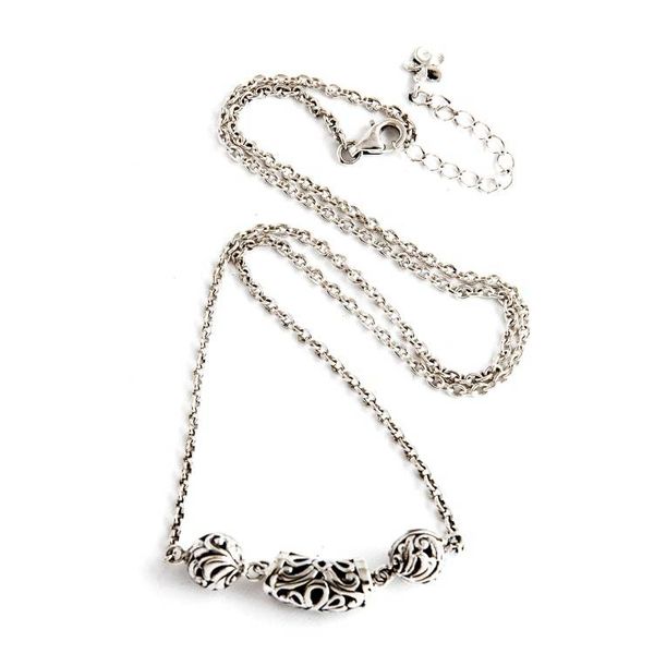 Alternate image for Sterling Silver Pendant Necklace with Openwork Accents Bubble Love