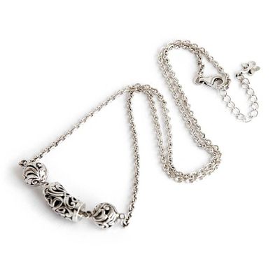 Alternate image for Sterling Silver Pendant Necklace with Openwork Accents Bubble Love