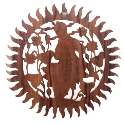 Alternate image for Hand Carved Round Krishna Wood Relief Wall Panel from Bali Relaxing Krishna