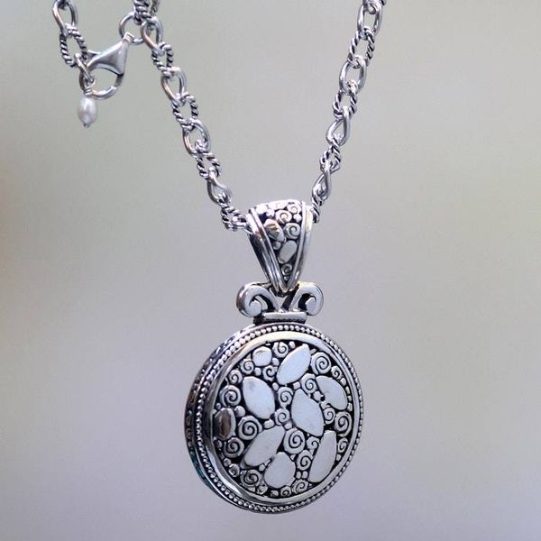 Alternate image for Sterling Silver Necklace with Round Pendant from Bali River Stones