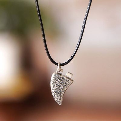 Primary image for Adjustable Fin-Shaped Sterling Silver Pendant Necklace Warriors Fin