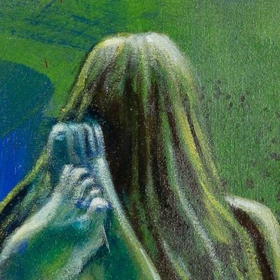 Alternate image for Artistic Nude Acrylic and Oil Painting in Blue Red and Green Abigail