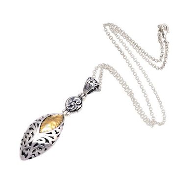 Alternate image for Gold Accented Sterling Silver Pendant Necklace from Bali Karangasem Shield