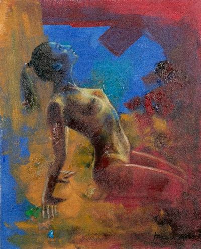 Primary image for Artistic Nude Acrylic and Oil Painting in Red and Yellow Clara