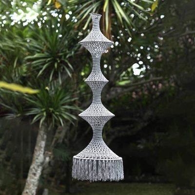 Primary image for Grey Cotton Macrame Indoor Decorative Accent or Hanging Lamp Bohemian Grey