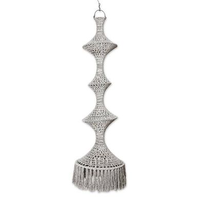 Alternate image for Grey Cotton Macrame Indoor Decorative Accent or Hanging Lamp Bohemian Grey