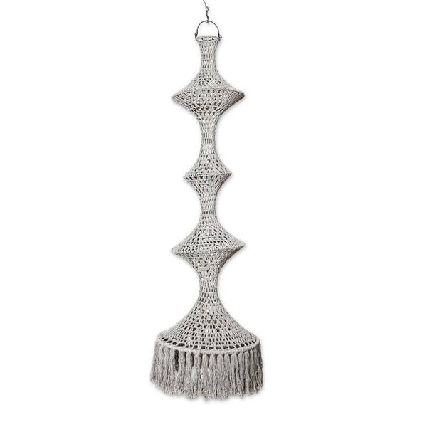 Alternate image for Grey Cotton Macrame Indoor Decorative Accent or Hanging Lamp Bohemian Grey