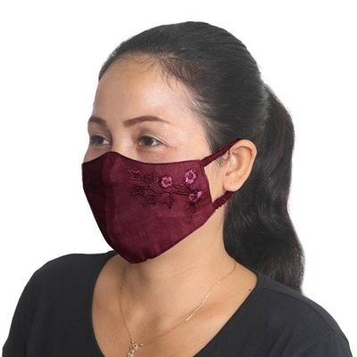 Alternate image for 3 Colorful Floral Embroidery Cotton Contoured Face Masks Cheerful Floral Trio