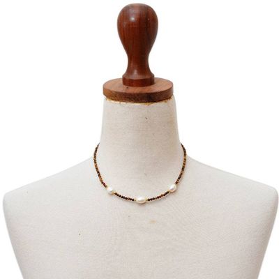 Alternate image for Gold-Accented Cultured Pearl Tigers Eye Station Necklace Three Marvels