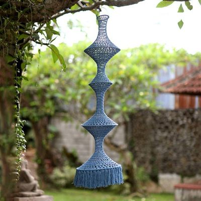 Primary image for Cotton Macrame Indoor Decorative Accent Hanging Lamp in Blue Bohemian Blue
