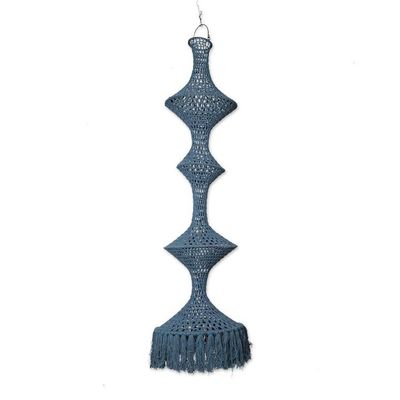 Alternate image for Cotton Macrame Indoor Decorative Accent Hanging Lamp in Blue Bohemian Blue