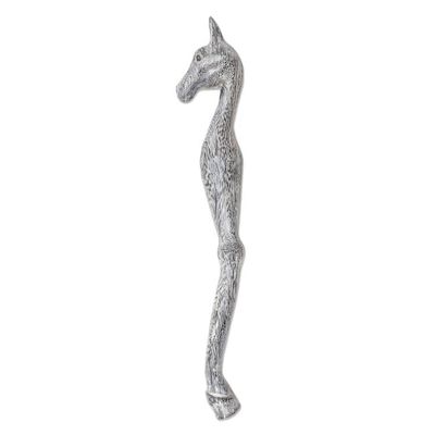 Alternate image for Hand Carved Black and White Suar Wood Horse Back Scratcher Horsing Around