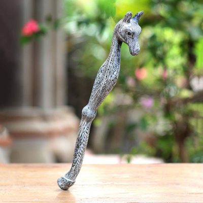 Alternate image for Hand Carved Black and White Suar Wood Horse Back Scratcher Horsing Around
