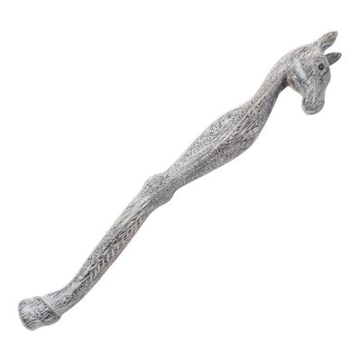 Alternate image for Hand Carved Black and White Suar Wood Horse Back Scratcher Horsing Around