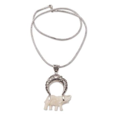 Alternate image for Sterling Silver Elephant Pendant Necklace from Java Clever Elephant
