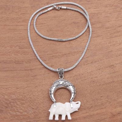 Alternate image for Sterling Silver Elephant Pendant Necklace from Java Clever Elephant