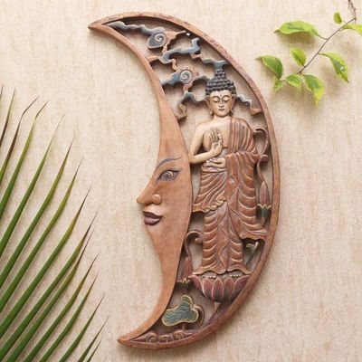 Alternate image for Buddha-Themed Crescent Moon Relief Panel Buddha of the Moon