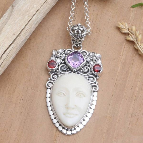 Alternate image for Artisan Crafted Amethyst and Garnet Pendant Necklace Woman of the Wilderness