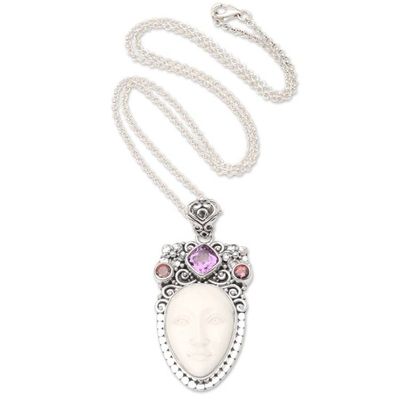 Alternate image for Artisan Crafted Amethyst and Garnet Pendant Necklace Woman of the Wilderness