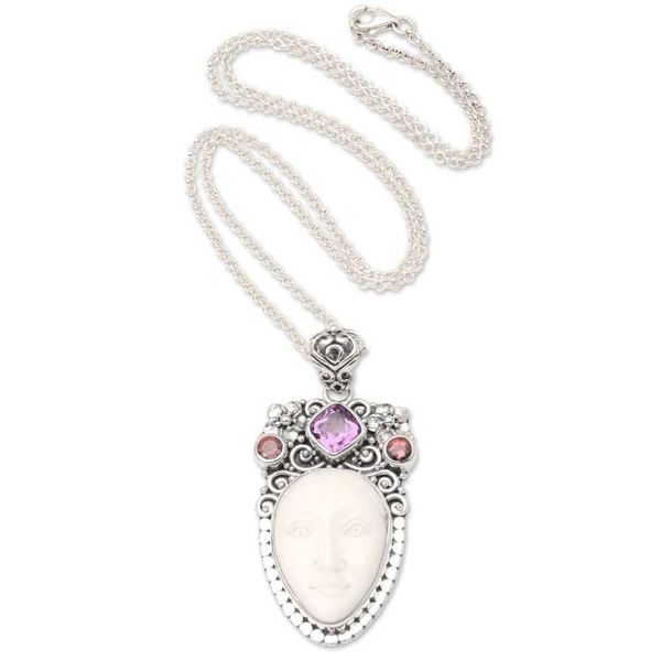Alternate image for Artisan Crafted Amethyst and Garnet Pendant Necklace Woman of the Wilderness