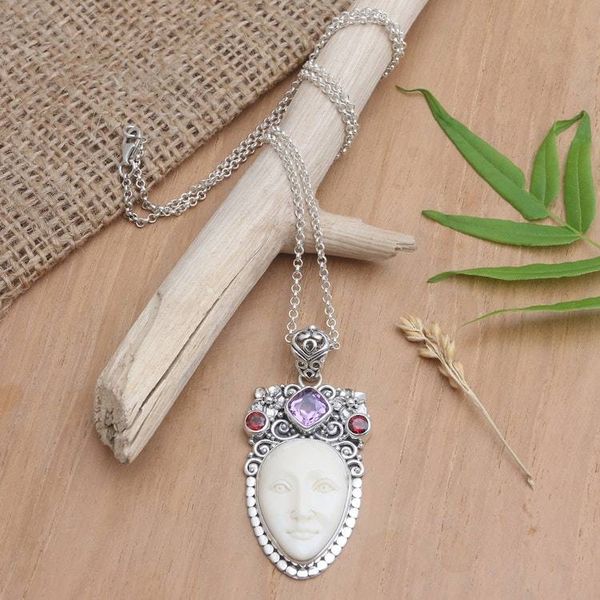 Alternate image for Artisan Crafted Amethyst and Garnet Pendant Necklace Woman of the Wilderness