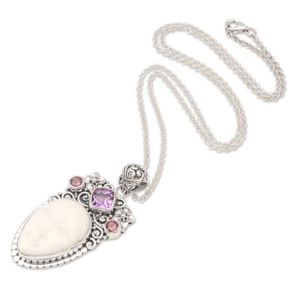 Alternate image for Artisan Crafted Amethyst and Garnet Pendant Necklace Woman of the Wilderness
