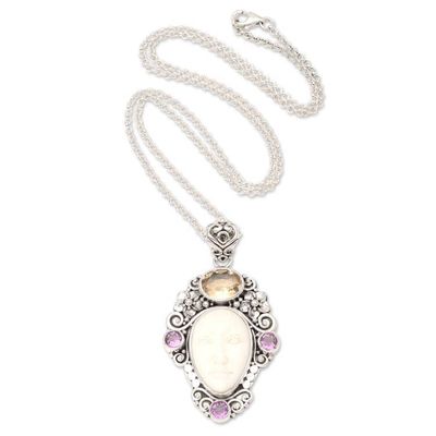 Alternate image for Hand Crafted Amethyst and Citrine Pendant Necklace Flowering Woman