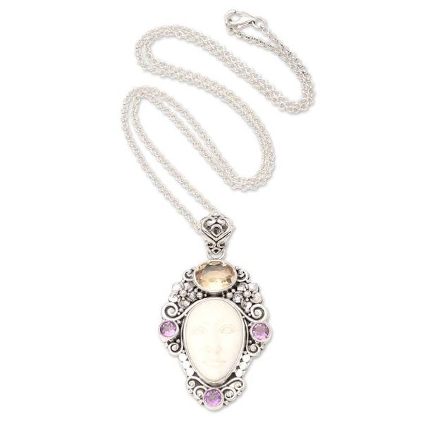 Alternate image for Hand Crafted Amethyst and Citrine Pendant Necklace Flowering Woman