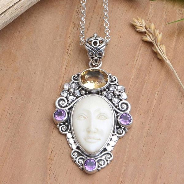 Alternate image for Hand Crafted Amethyst and Citrine Pendant Necklace Flowering Woman