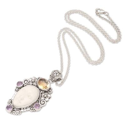 Alternate image for Hand Crafted Amethyst and Citrine Pendant Necklace Flowering Woman