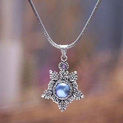 Primary image for Balinese Blue Cultured Pearl and Amethyst Pendant Necklace Blue Pearly Bali Star
