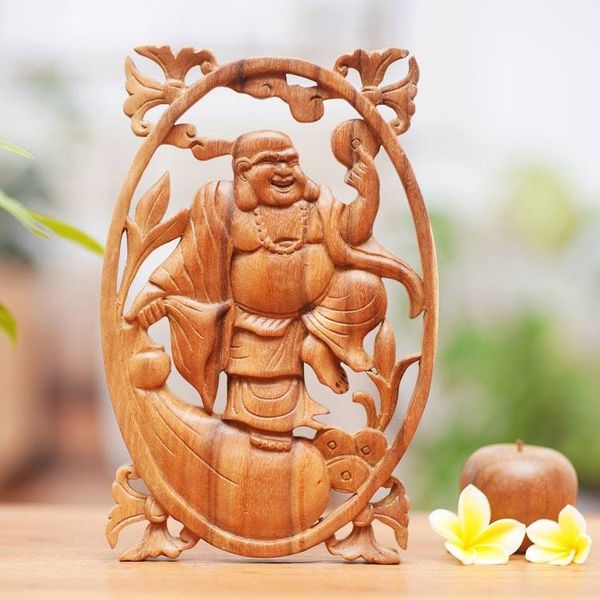 Alternate image for Chinese Style Happy Buddha Carved Wood Wall Panel Happy Buddha
