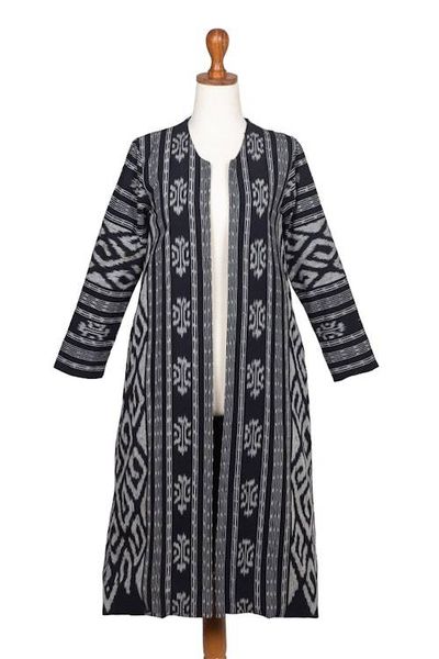 Alternate image for Long Hand Woven Ikat Cotton Duster Jacket Kartini