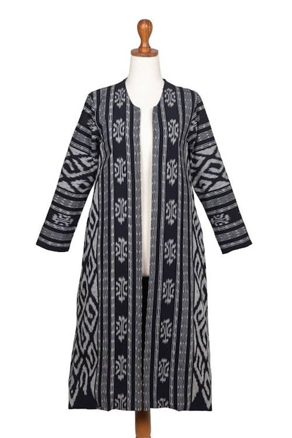 Alternate image for Long Hand Woven Ikat Cotton Duster Jacket Kartini