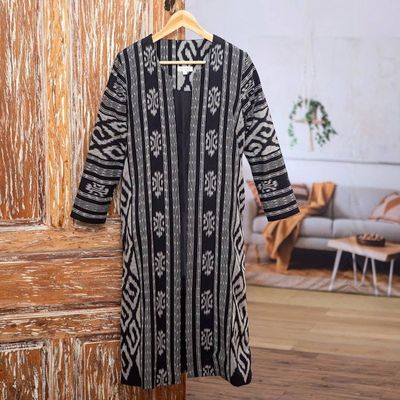 Alternate image for Long Hand Woven Ikat Cotton Duster Jacket Kartini
