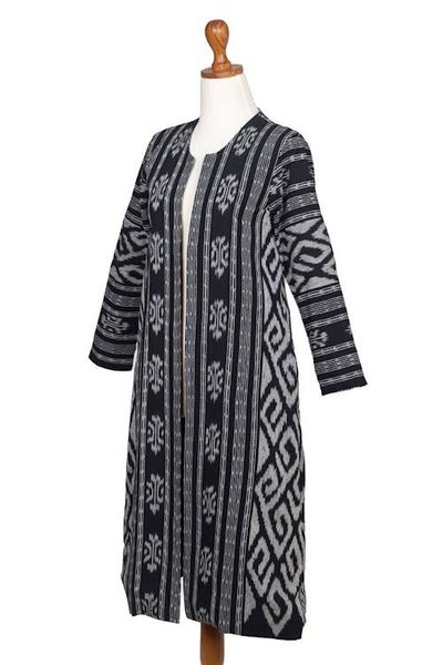 Alternate image for Long Hand Woven Ikat Cotton Duster Jacket Kartini