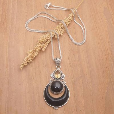 Alternate image for Sterling Silver Pendant Necklace with One-Carat Citrine Gem Moons Prosperity
