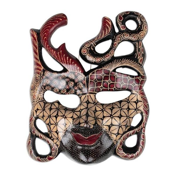 Alternate image for Hand-Drawn Batik-Patterned Pule Wood Mask Crafted in Java Classic Woman